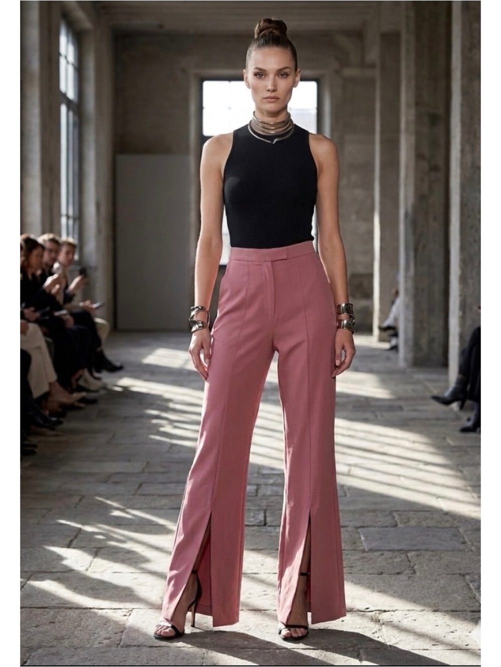 Danica High-Rise Split-Hem Wide Leg Pants in Dusty Rose Quiet Luxury Workwear L